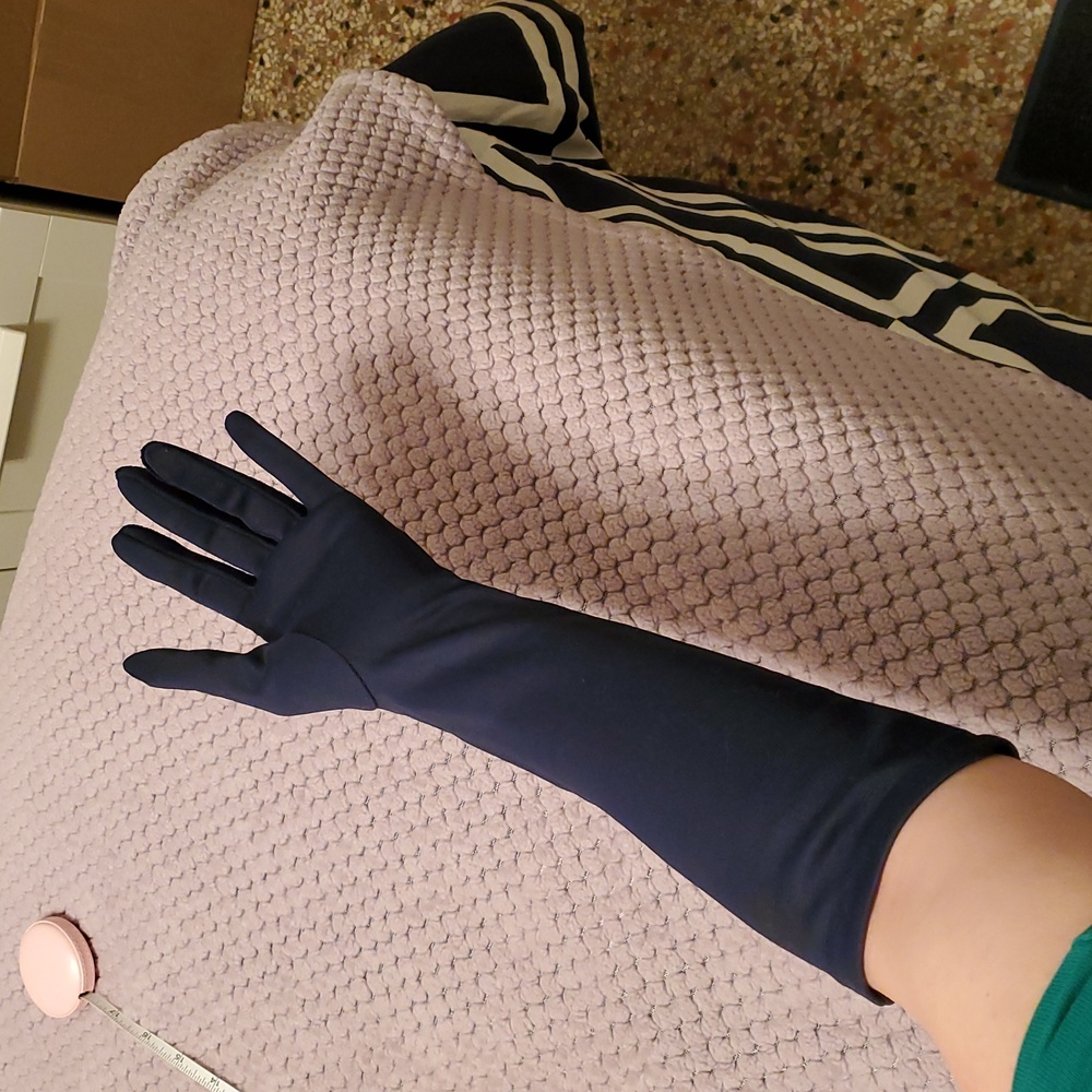 1940s Navy Blue Vintage Long Fabric Pinup Gloves Size Small, S, 7
